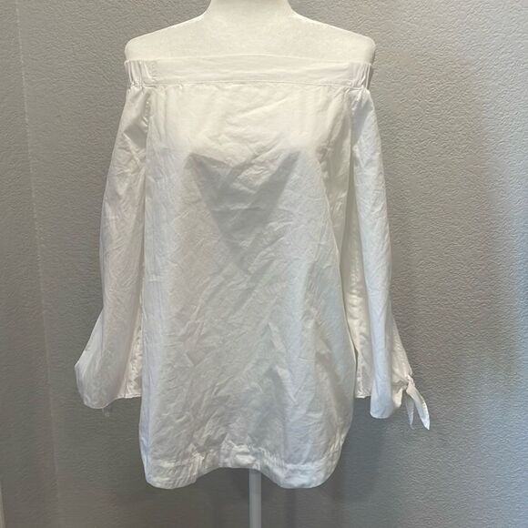 Free People White Show Some Shoulder Cotton Tie Sleeve Off Shoulder Top Small - Picture 2 of 9